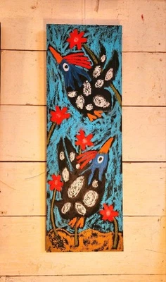 John Sperry Outsider 南方原始鸟类 民间艺术 几内亚母鸡 绘画 鸟 — 第 1/4 张图片