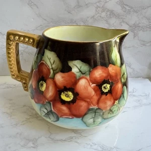 Vintage Large Hand Painted Cider Pitcher with Poppy Flowers by Jay E. Butler - Picture 1 of 12