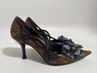 Vtg Christian Dior by John Galliano Brown Monogram Heels 37 - Image 1 of 4