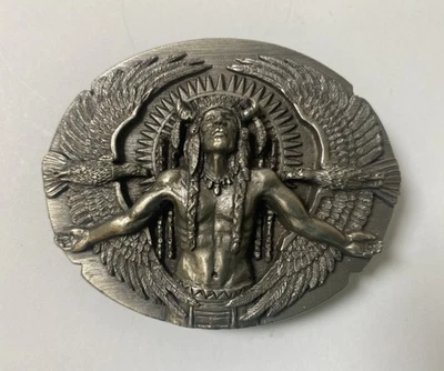 Vtg 1991 Native American 2 Eagles Metal Belt Buckle Siski You Buckle Co X-92 - Image 1 of 4