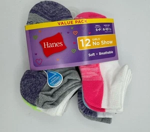 NEW - Hanes Girls - Cool Comfort - No Show Socks - 12 Pack - Small Size 6-10.5 - Picture 1 of 3