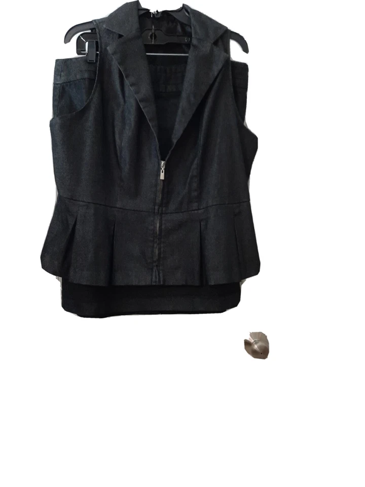 ASHLEY STEWART Vest Skirt Set  Size 16W Women’s 2 PC Black Denim Back Skirt Slit - Image 1 of 4