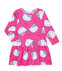 Vestido Sanrio Hello Kitty Niñas Pequeñas Estampado Cintura Caída Mangas Largas - Talla 4T - Imagen 1 de 4