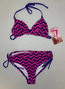 Kanu Surf Girls Ruched Side Tie Triangle Two Piece Bikini Multi Size 10 00949 - Picture 1 of 2