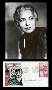 Vijaya Lakshmi Pandit (1900-1990) - Político indio - Firmado FDC 1951 + foto - Imagen 1 de 3