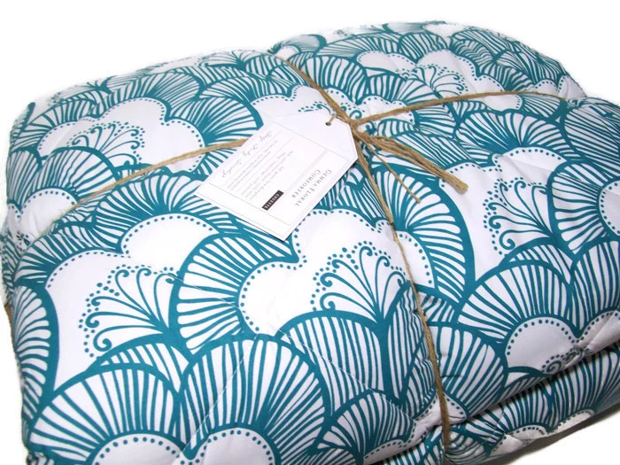 Pottery Barn Teen Aqua Gemma Floral Reversible Super Pouf Full Queen Comforter - Image 1 of 4
