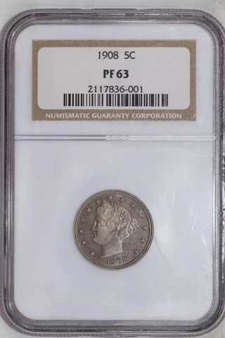 1908 PROOF LIBERTY 'V' NICKEL NGC PR63 Cover