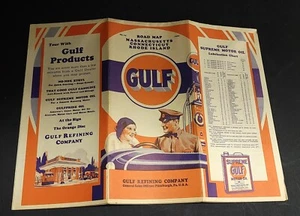 GULF 1931 Mapa de Ruta Cara de Reloj Bomba de Gas Globo Estación de Servicio MA CONN R.I. Aceite - Imagen 1 de 16