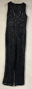Mono negro sin mangas con lentejuelas y cizalla para mujer fiesta cóctel, M, graduación - Imagen 1 de 5