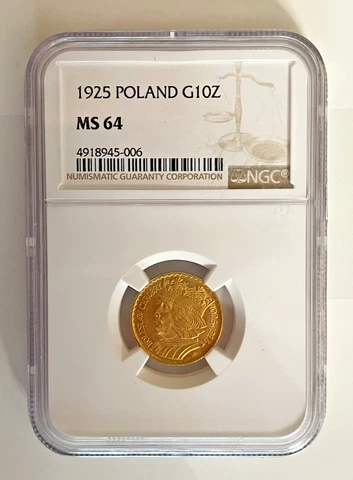 1925 Poland 10 Zlotych G10Z Gold Coin NGC MS 64 Cover