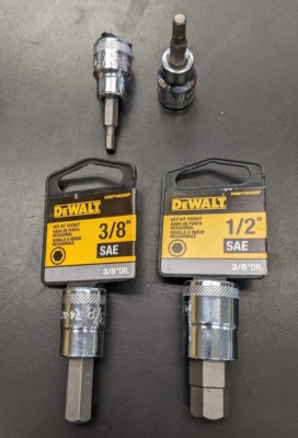 New DEWALT  4 Pc. HEX Bit Sockets-SAE - 3/8" Drive- Free Shipping - Image 1 of 4