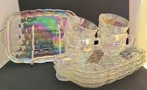 Vintage Federal Glass Yorktown Iridescent 8 Piece Snack Plate Set - Picture 1 of 3