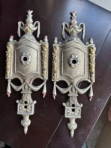 Art Deco Enamel Cast Brass Gothic Castle light fixture back plate Leviton turn - Picture 1 of 24
