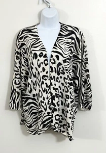 Chico’s 2 | L Black White Print Women Multi Cardigan Open Front Knit Sweater Y2K - Picture 1 of 9