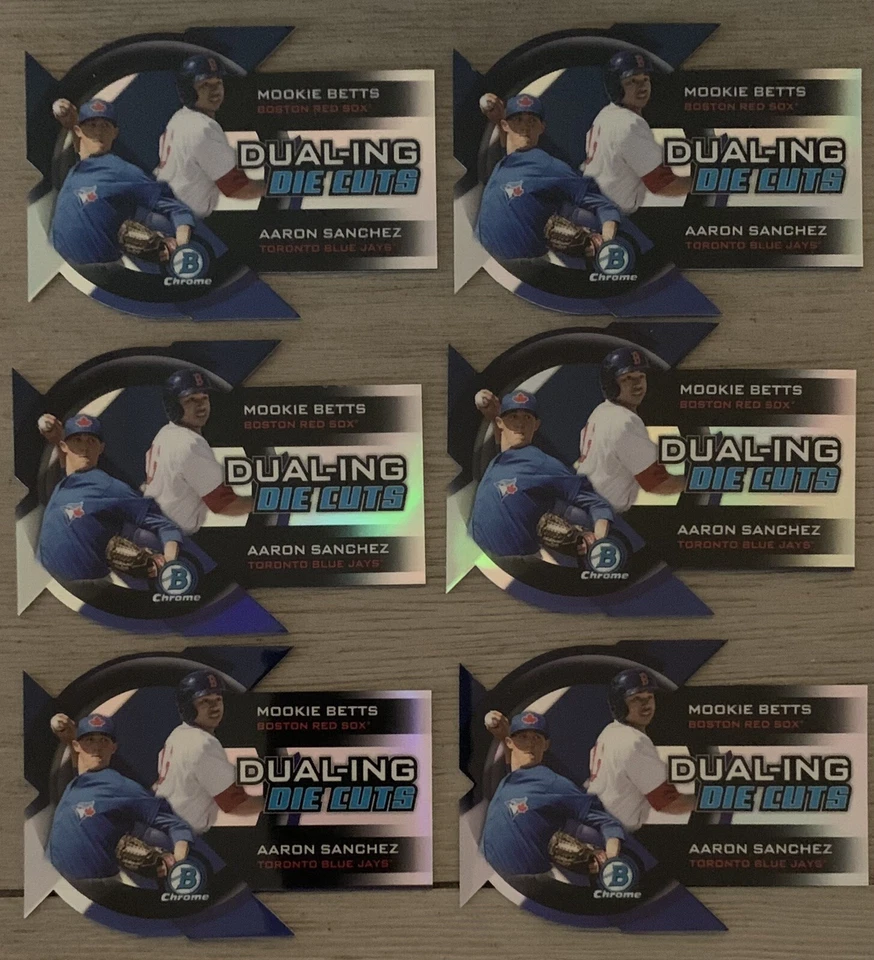 2014 BOWMAN CHROME MOOKIE BETTS/SANCHEZ ROOKIE DUALING DIE CUT REFRACTOR LOT (6) - Imagem 1 de 2