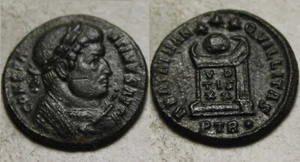 Constantine 321 AD Rare genuine ancient Roman coin Altar globe stars vows Trier - Picture 1 of 4