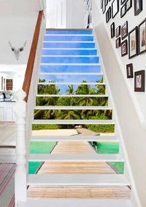 3D Strand Baum 213 Treppenstufen Dekoration Fototapete Vinyl Aufkleber Tapete - Bild 1 von 5