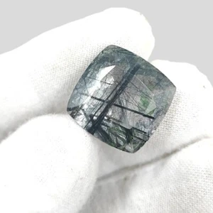 100% AAA Natural Black Rutile Quartz Square Shape 16.80 CRT Cut Loose Gemstone - Picture 1 of 6