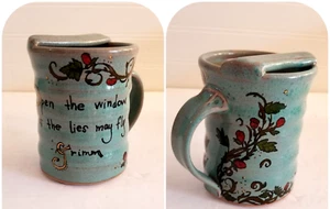 Sarah Gamble Art Pottery Mug Blue Tea Cup Red Roses 4 in Brothers Grimm - Picture 1 of 15