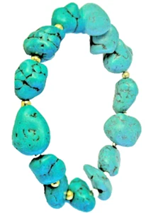 Turquoise Nugget Bracelet gemtone Yellow Gold Bead Semi Precious natural New - Picture 1 of 4