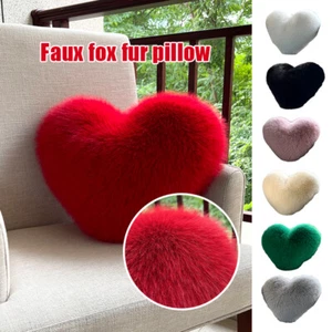 Heart Shape Romantic Heart Pillow Cushion Faux Fur Soft Pillow Sofa Living Room - Picture 1 of 19