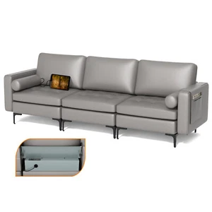 Modular 3-Seat Sofa Couch w/ Socket USB Ports & Side Storage Pocket Grey - Picture 1 of 11