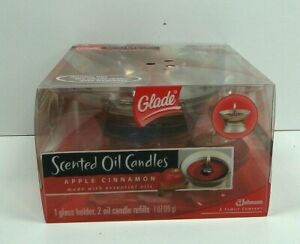 Glade Scented Oil Candles Apple Cinnamon 1 Glass Holder & 2 Oil Candles