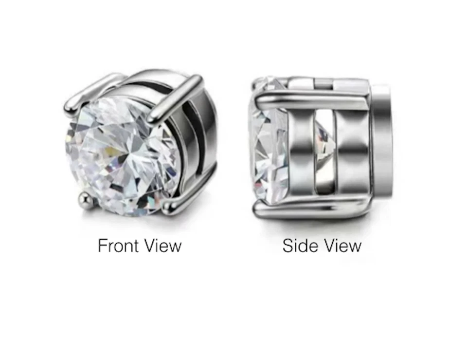 Magnetic Cubic Zirconia Stainless Steel Stud Earrings Mens Womens Non-Piercing - Image 1 of 4