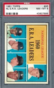 1961 Topps #045 PSA 8 NL ERA Leaders Drysdale Dodgers 45 - Bild 1 von 2