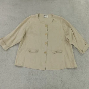FLAX Giacca Top Donna Grande Beige Marrone Lino Lagenlook - Foto 1 di 12