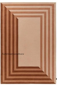 Modern Wool Area Rug 5x8 Geometric Optical Illusion Carpet Beige Brown Handmade - Picture 1 of 4