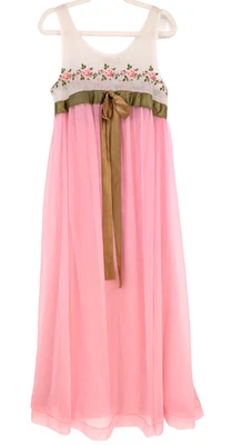 Vestido de noite de fadas bordado vintage década de 1950 Jacques Heim Couture rosa chiffon transparente - Imagem 1 de 4