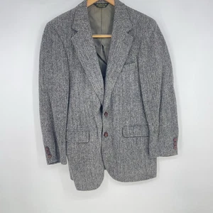 Vintage Harris Tweed Blazer 42R grau handgewebt schottische Wolle Fischgrät Sport F-200 - Bild 1 von 9