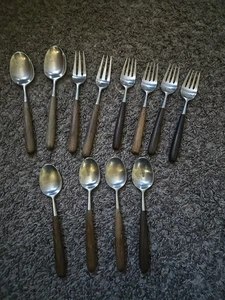 12 Lauffer Palisander Norway Rosewood Stainless Spoons Forks Danish Modern - Picture 1 of 6