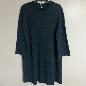 Women’s Studio One Cable Knit Lined Sweater Dress Bell Sleeve Size XL Dark Green - Picture 1 of 13