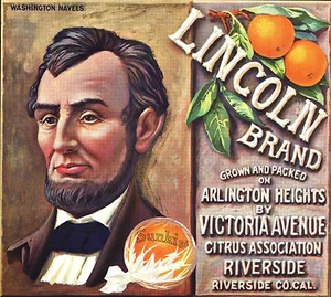 *Original* LINCOLN Abraham President Riverside Orange Crate Label NOT A COPY! - Picture 1 of 1
