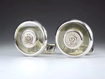 Dunhill with brand box jewelry skeleton cufflinks silver round shape authentic Foto 1 de 4