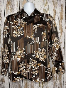 Mr Jan 70’s Hawaiihemd Rockabilly Hippie braun Blumen Knopfleiste Gr. S Vintage - Bild 1 von 19