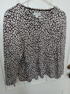 CHARTER CLUB Long Sleeve Black/White Print Round Neck 100% Pima Cotton Top L - Picture 1 of 5