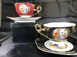Shafford anni 50 Japan Bone China/dipinto a mano. Set 2 tazze da tè e piattini vintage - Foto 1 di 13