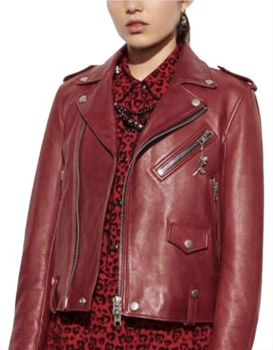 Giacca da moto Coach Red Cardinal in pelle 58656 taglia 00 (XXS) US