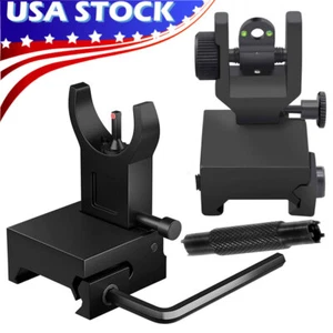Tactical Folding Back Up Iron Sight Picatinny Rail Flip Up Front Rear Sights Set - Picture 1 of 13