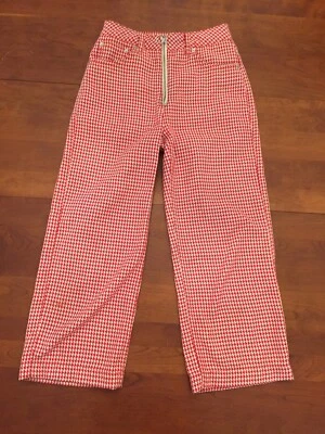 Pantalones rojos TOPSHOP Moto pierna ancha pata de gallo cremallera W26 L32 Foto 1 de 4