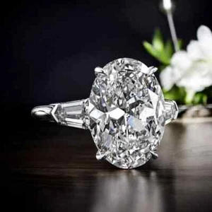 Anillo de compromiso de oro blanco de 14 quilates diamante ovalado creado en laboratorio IGI 6,20 quilates - Imagen 1 de 5