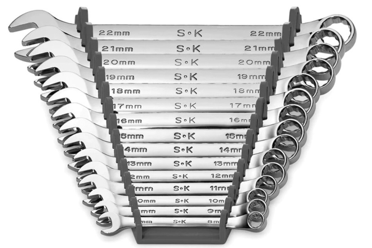 SK Tools 19-Piece Metric Combination Wrench Set - 6-24mm SuperKrome Long Pattern