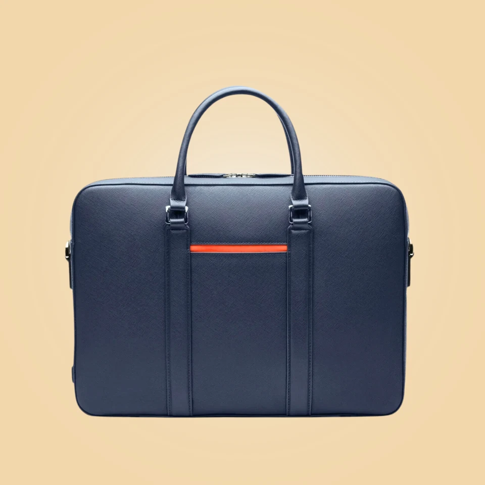Classy Blue Leather Deluxe Laptop Briefcase Bag - Image 1 of 4