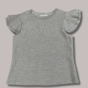 Alice + Olivia Kenia Flutter Short Sleeve Silver Metallic Top Women's Large - Picture 1 of 5