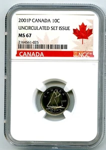 2001 P CANADA 10 CENT NGC MS67 UNCIRCULATED DIME MAPLE LEAF RED LABEL - Picture 1 of 2