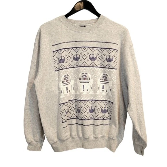 Star Wars Navidad R2-D2 Fair Isle Cuello Redondo Sudadera Suéter Gris Azul Talla M Foto 1 de 4