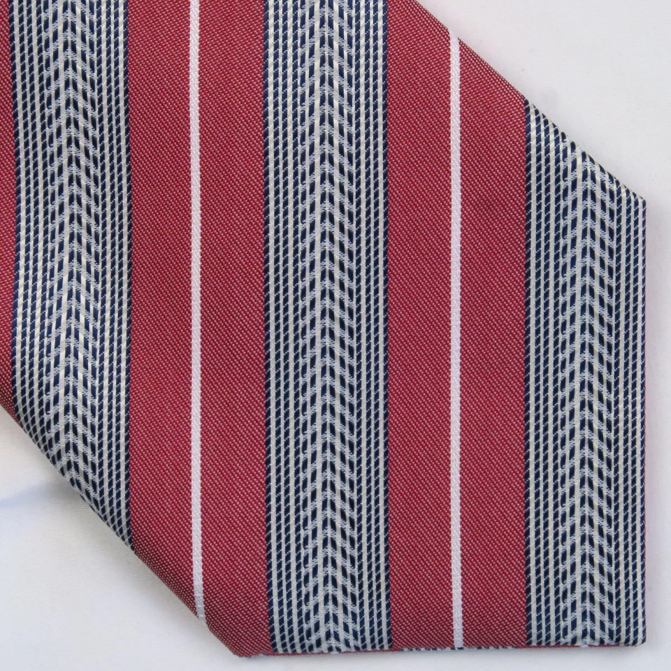 Vintage George Martin Red Gray Diagonal Stripe Neck Tie 56x3.5 Bright Colorful - Image 1 of 4